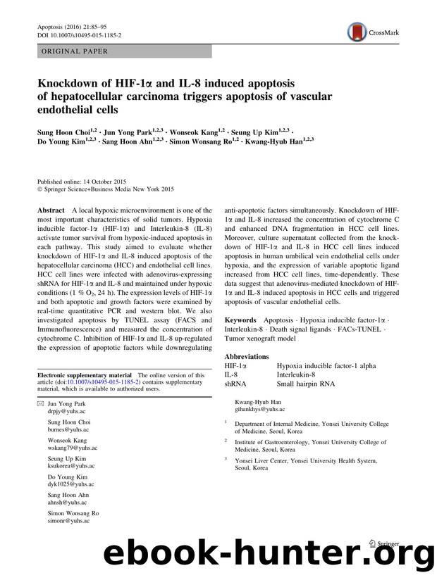 Knockdown of HIF-1Î± and IL-8 induced apoptosis of hepatocellular carcinoma triggers apoptosis of vascular endothelial cells by unknow