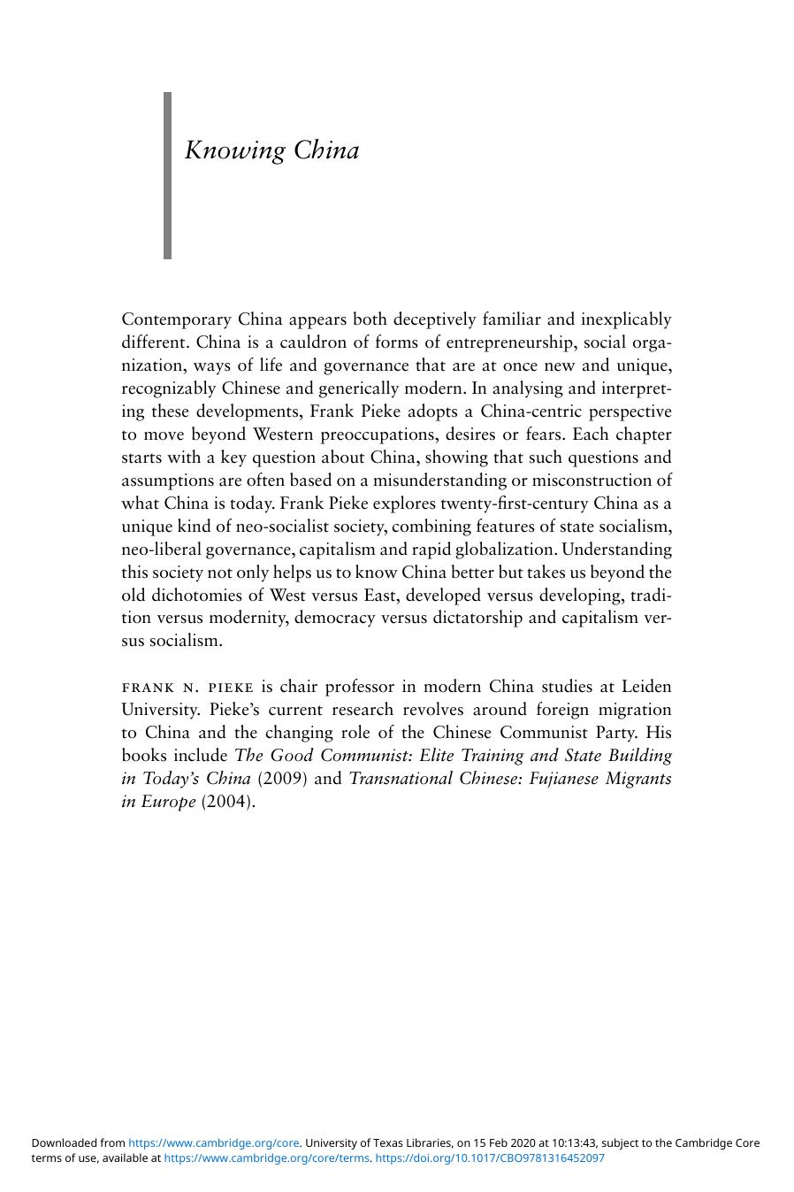 Knowing China: A Twenty-First Century Guide by Frank N Pieke