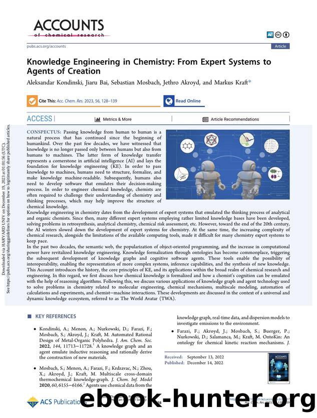 Knowledge Engineering in Chemistry: From Expert Systems to Agents of Creation by Aleksandar Kondinski Jiaru Bai Sebastian Mosbach Jethro Akroyd & Markus Kraft