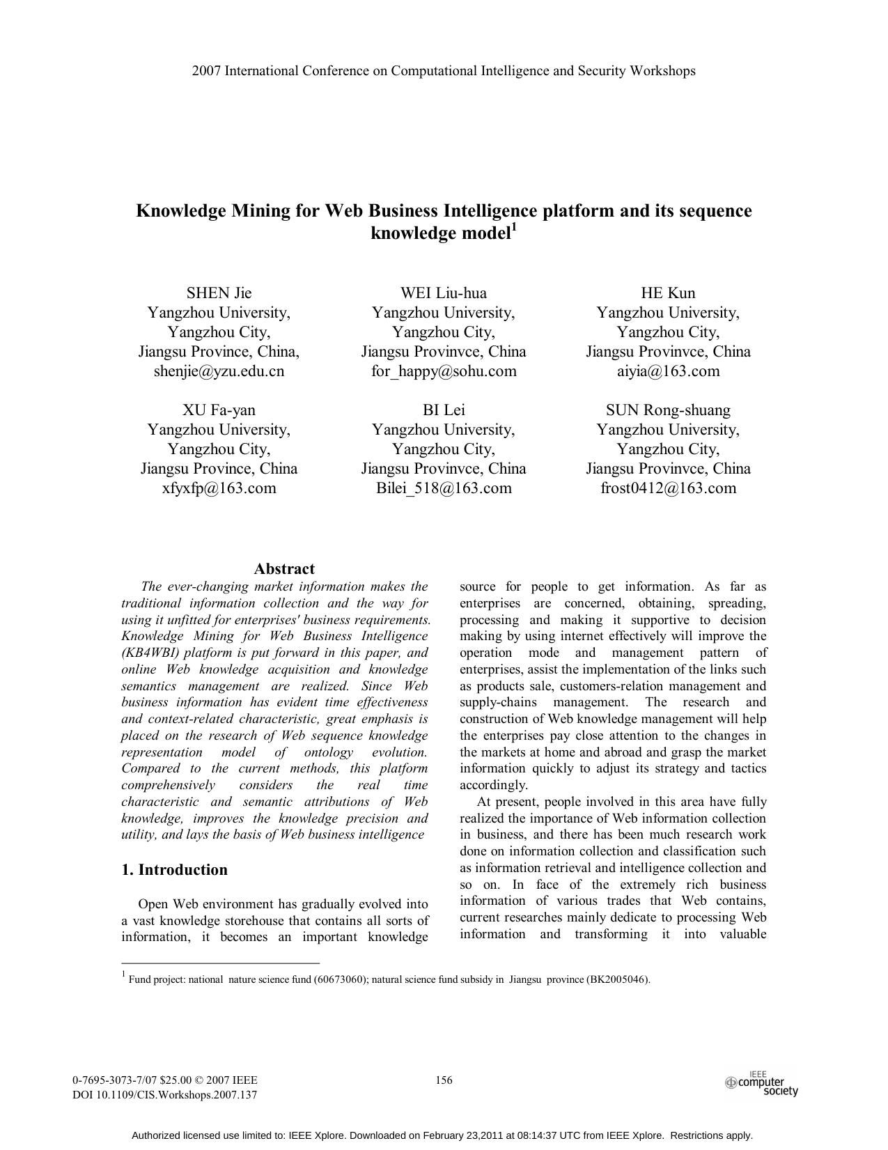 Knowledge Mining for Web Business Intelligence platform and its sequence knowledge Model by Yuping Wang