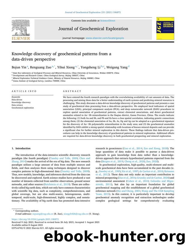 Knowledge discovery of geochemical patterns from a data-driven perspective by Bojun Yin & Renguang Zuo & Yihui Xiong & Yongsheng Li & Weigang Yang