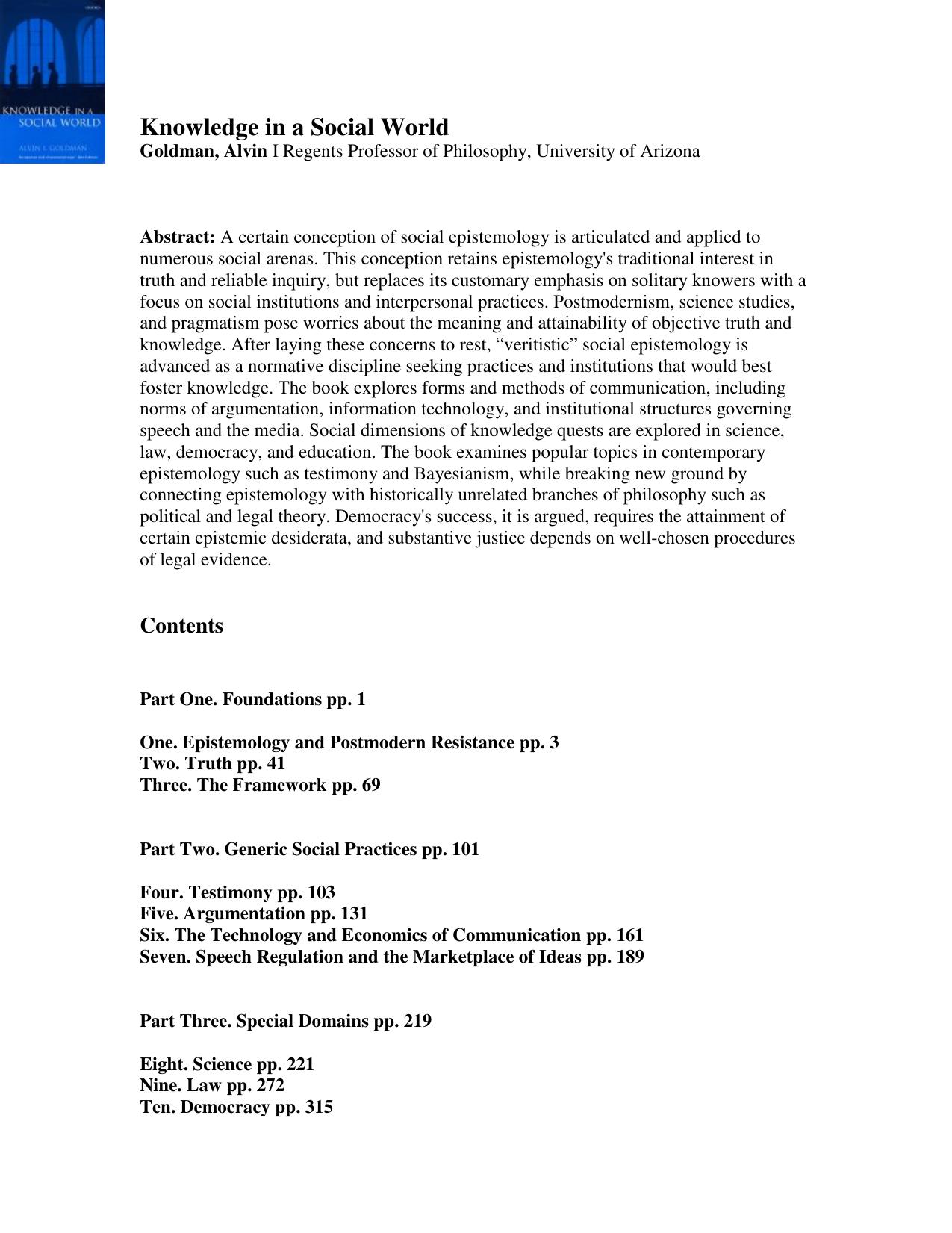 Knowledge in a Social World by Alvin I. Goldman