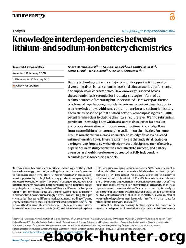Knowledge interdependencies between lithium- and sodium-ion battery chemistries by André Hemmelder & Anurag Panda & Leopold Peiseler & Simon Lux & Jens Leker & Tobias S. Schmidt