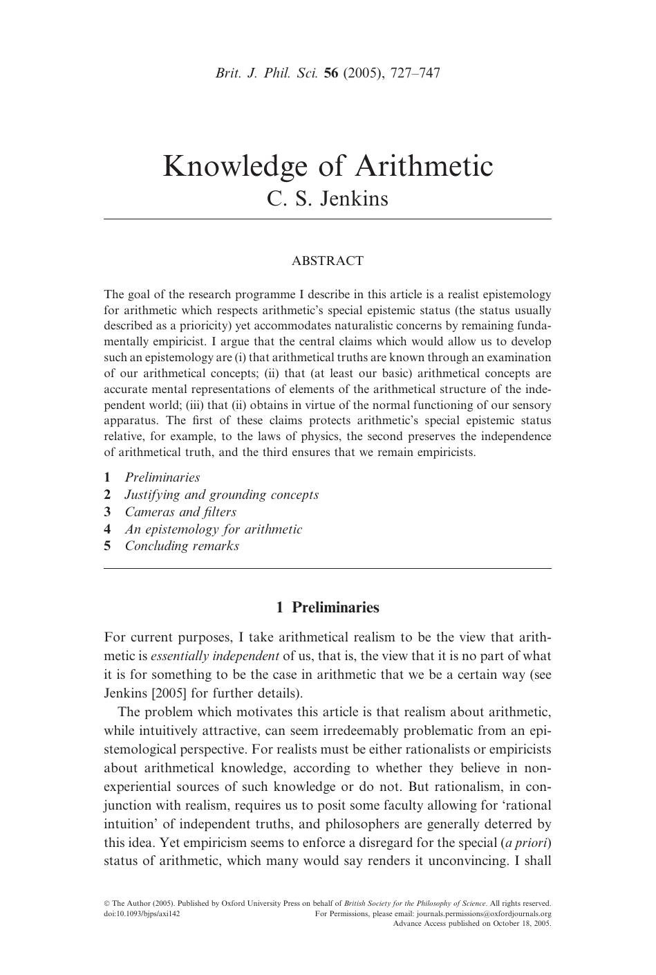 Knowledge of Arithmetic by Unknown