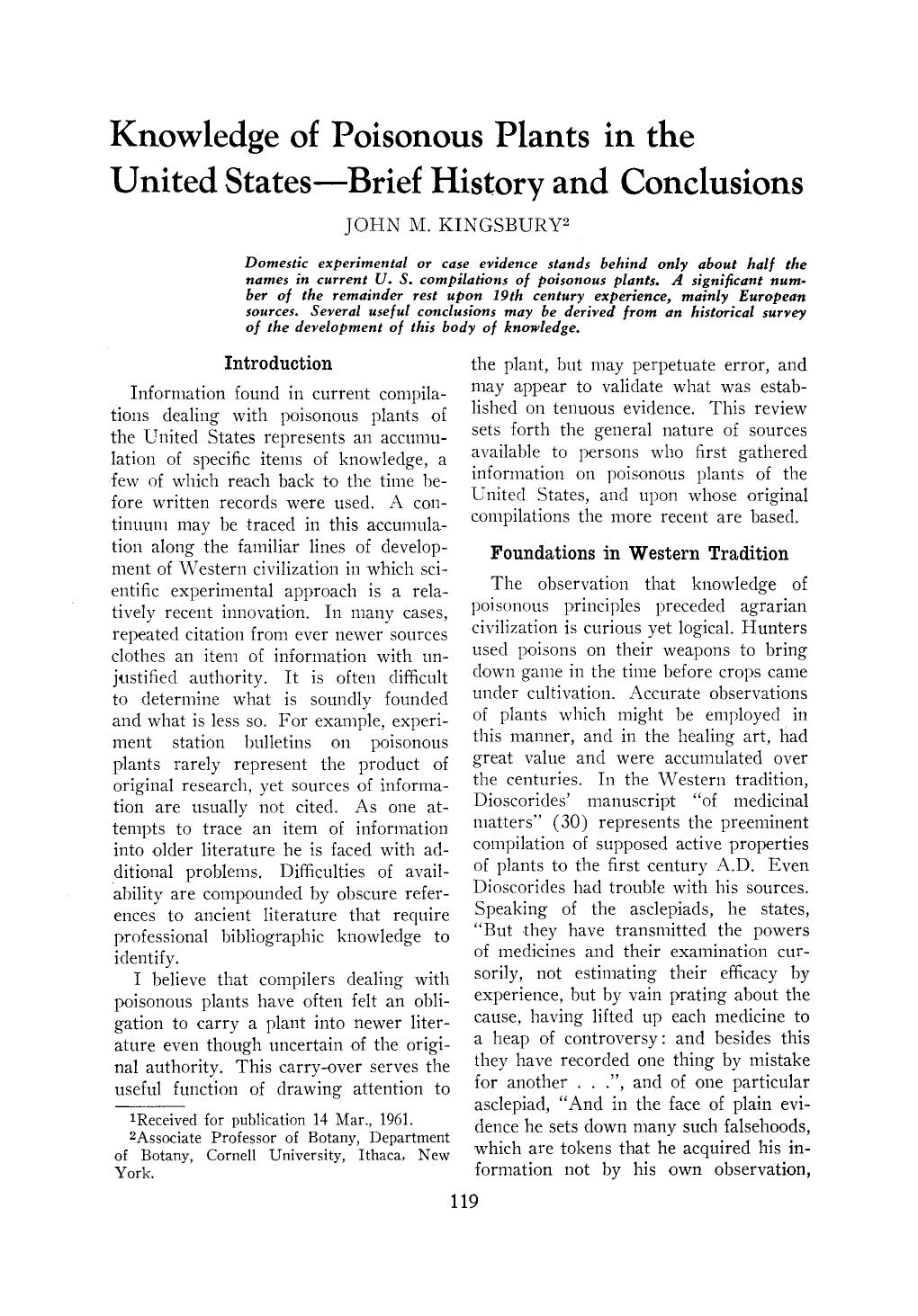 Knowledge of poisonous plants in the United States—Brief history and conclusions by Unknown