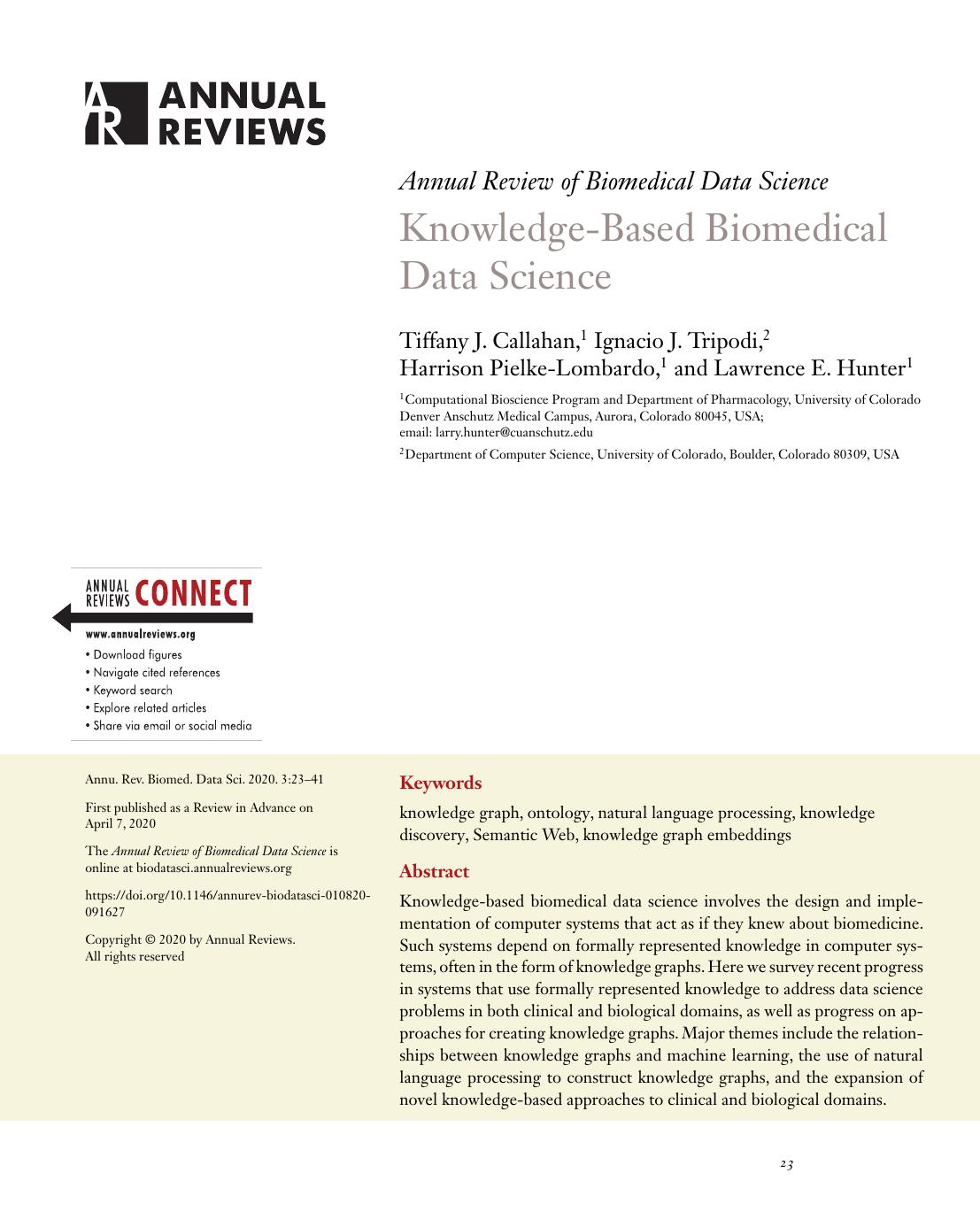 Knowledge-Based Biomedical Data Science by Tiffany J. Callahan Ignacio J. Tripodi Harrison Pielke-Lombardo Lawrence E. Hunter