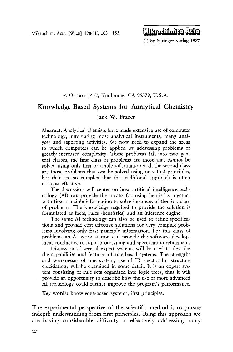 Knowledge-based systems for analytical chemistry by Unknown