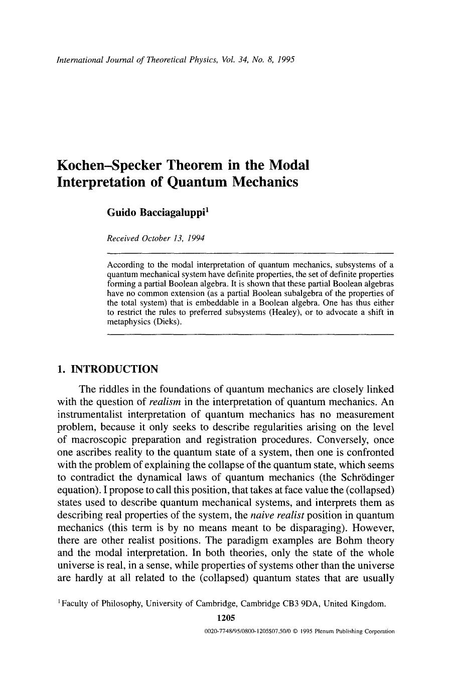 Kochen-Specker theorem in the modal interpretation of quantum mechanics by Unknown