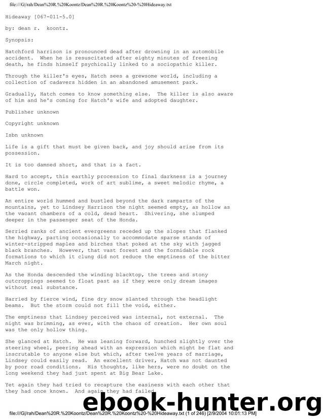 Koontz, Dean - Hideaway by Koontz Dean