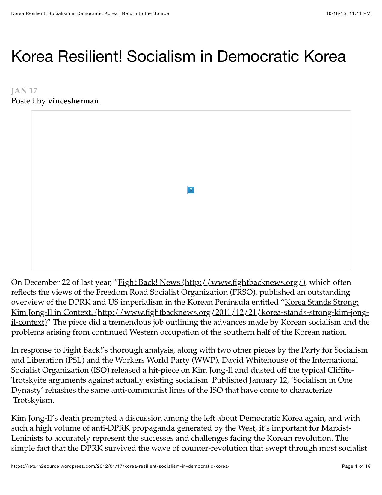 Korea Resilient! Socialism in Democratic Korea | Return to the Source by Unknown