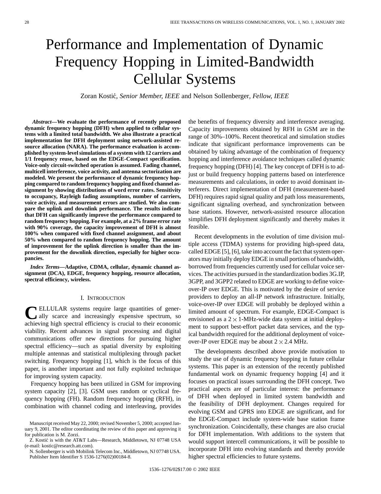 Kostic Z. Performance and Implementation of Dynamic Frequency Hopping in Limited-Bandwidth Cellular Systems (2002)(en)(36s) by Unknown
