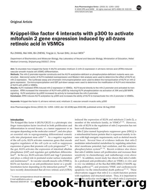 KrÃ¼ppel-like factor 4 interacts with p300 to activate mitofusin 2 gene expression induced by all-trans retinoic acid in VSMCs by Rui Zhang & Mei Han & Bin Zheng & Ying-jie Li & Ya-nan Shu & Jin-kun Wen