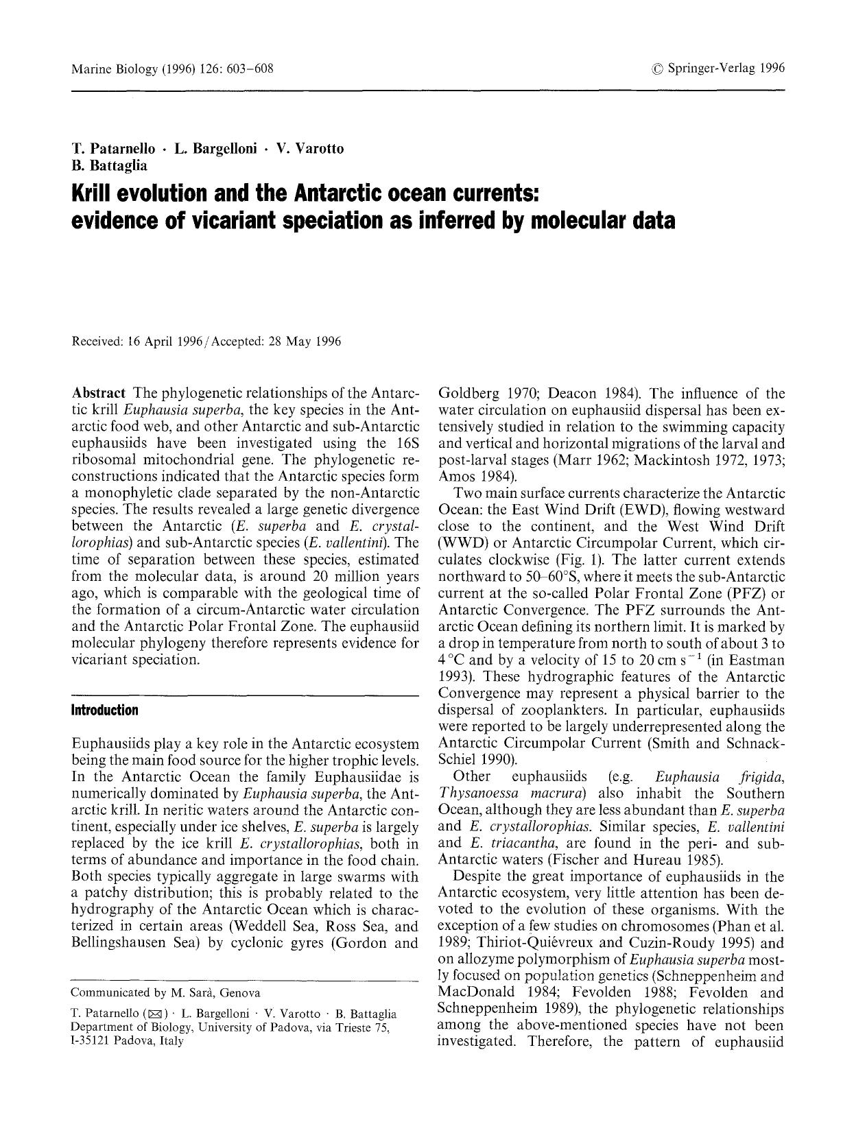 Krill evolution and the Antarctic ocean currents: evidence of vicariant speciation as inferred by molecular data by Unknown
