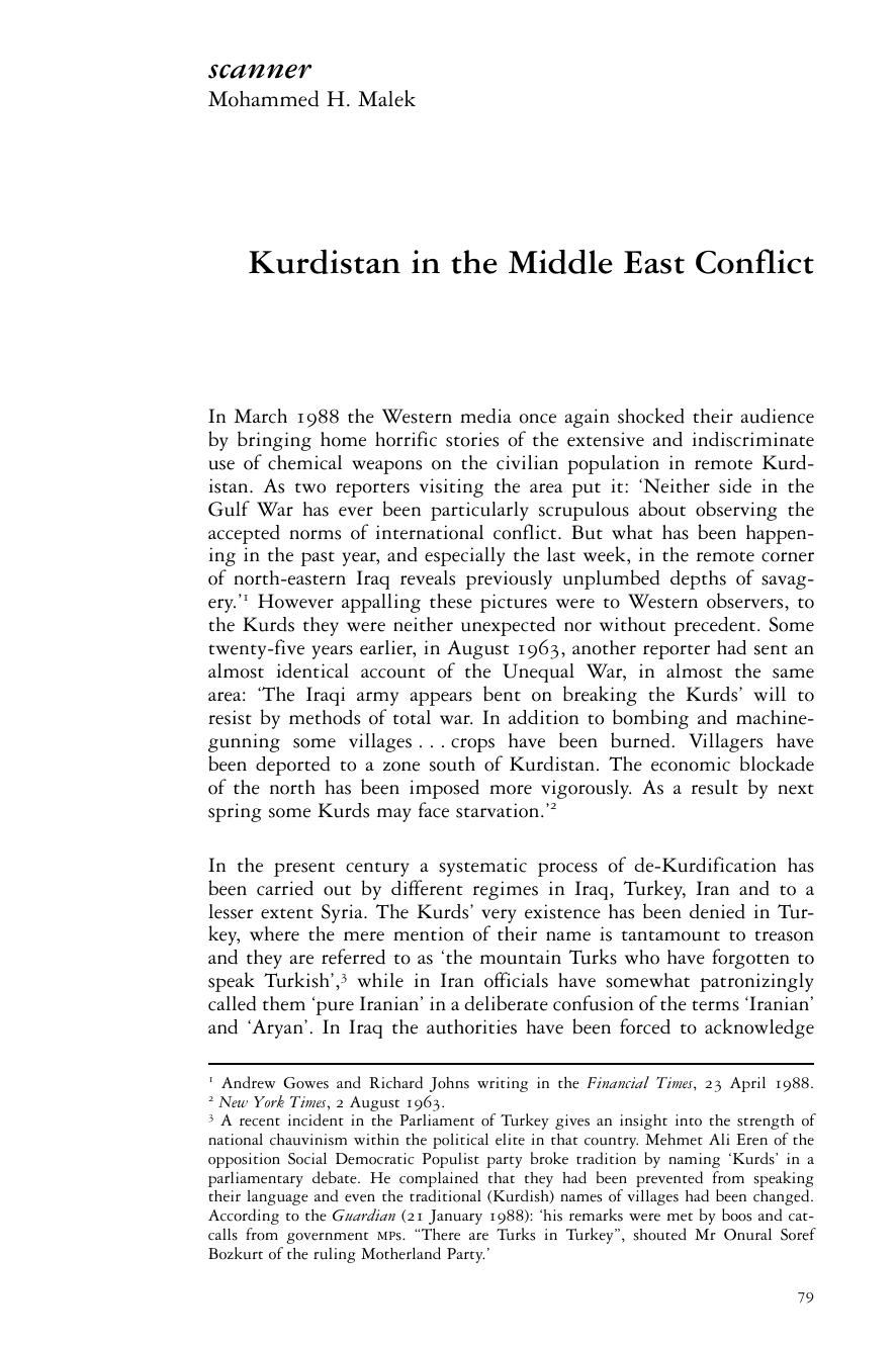 Kurdistan in the Middle East Conflict by Mohammed H. Malek
