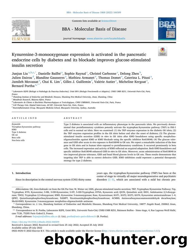 Kynurenine-3-monooxygenase expression is activated in the pancreatic endocrine cells by diabetes and its blockade improves glucose-stimulated insulin secretion by unknow