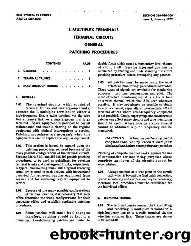 L Multiplex Terminals Terminal Circuits General Patching Procedures by AT&&T |
