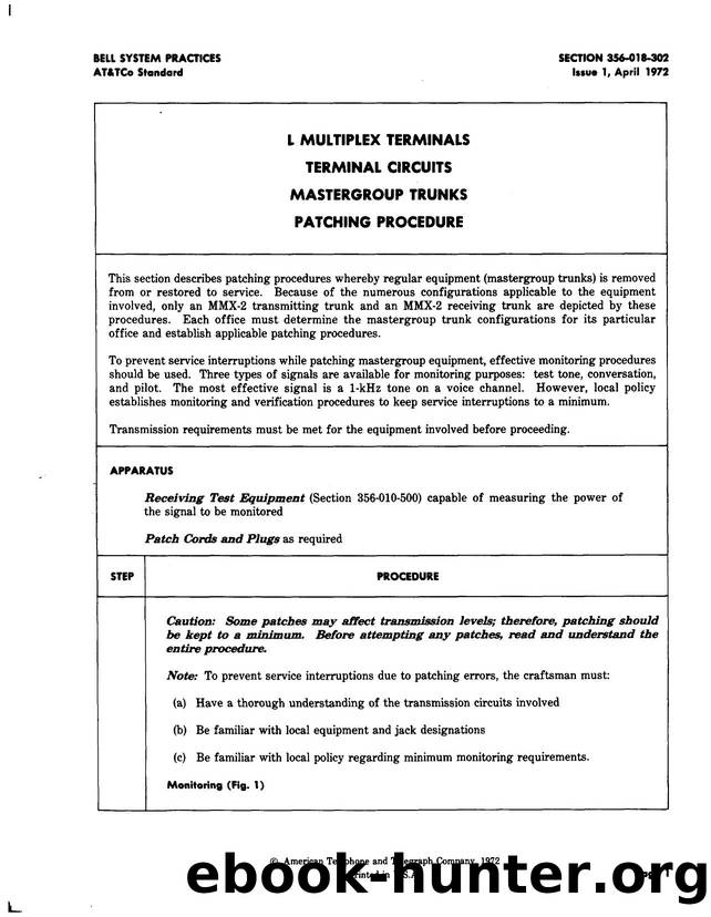 L Multiplex Terminals Terminal Circuits Mastergroup Trunks Patching Procedure by AT&&T |