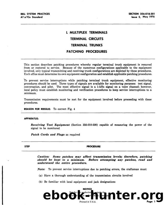 L Multiplex Terminals Terminal Circuits Terminal Trunks Patching Procedures by AT&&T |