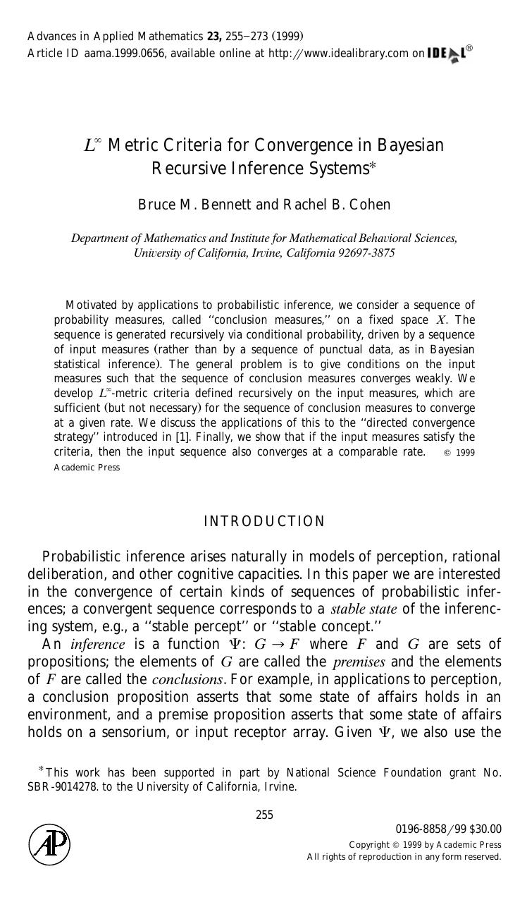 L^{infinity) Metric Criteria for Convergence in Bayesian Recursive Inference Systems by Bennett B. et al