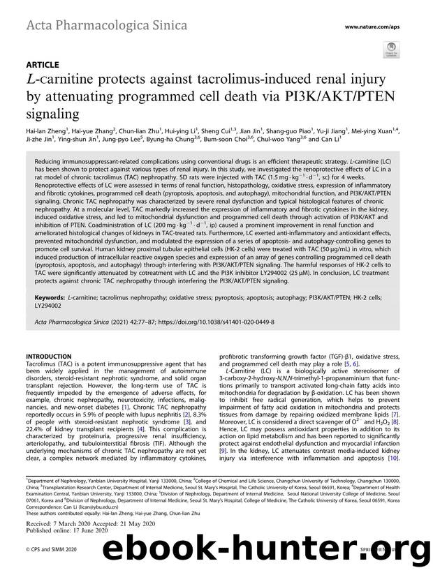 L-Carnitine protects against tacrolimus-induced renal injury by attenuating programmed cell death via PI3KAKTPTEN signaling by unknow