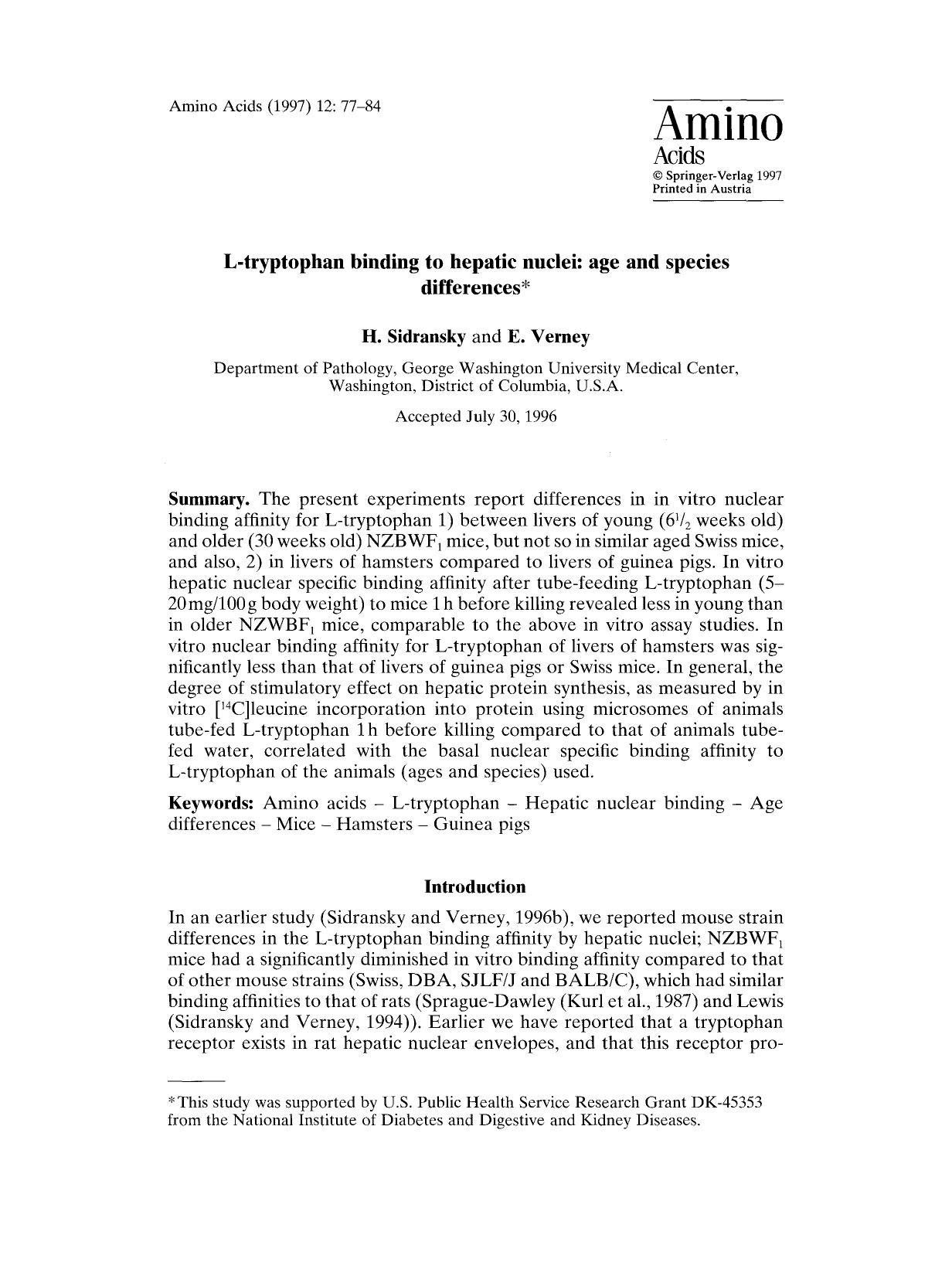 L-tryptophan binding to hepatic nuclei: Age and species differences by Unknown
