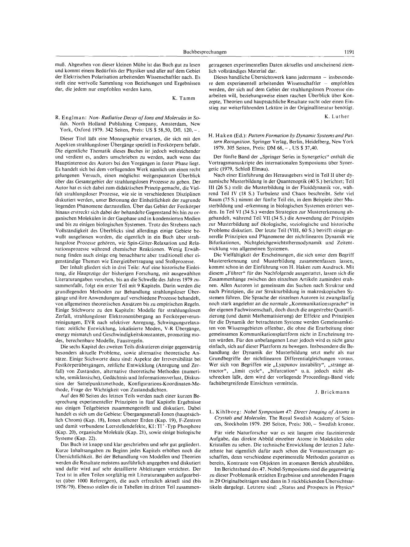L. Kihlborg: Nobel Symposium 47: Direct Imaging of Atoms in Crystals and Molecules. The Royal Swedish Academy of Sciences, Stockholm 1979. 295 Seiten, Preis: 300,- Swedish kronor. by Unknown