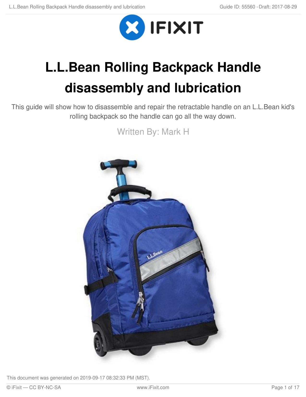 L.L.Bean Rolling Backpack Handle disassembly and lubrication by Unknown