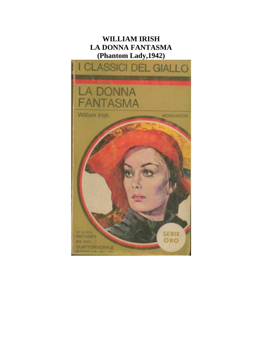 LA DONNA FANTASMA by WILLIAM IRISH (Cornell Woolrich)