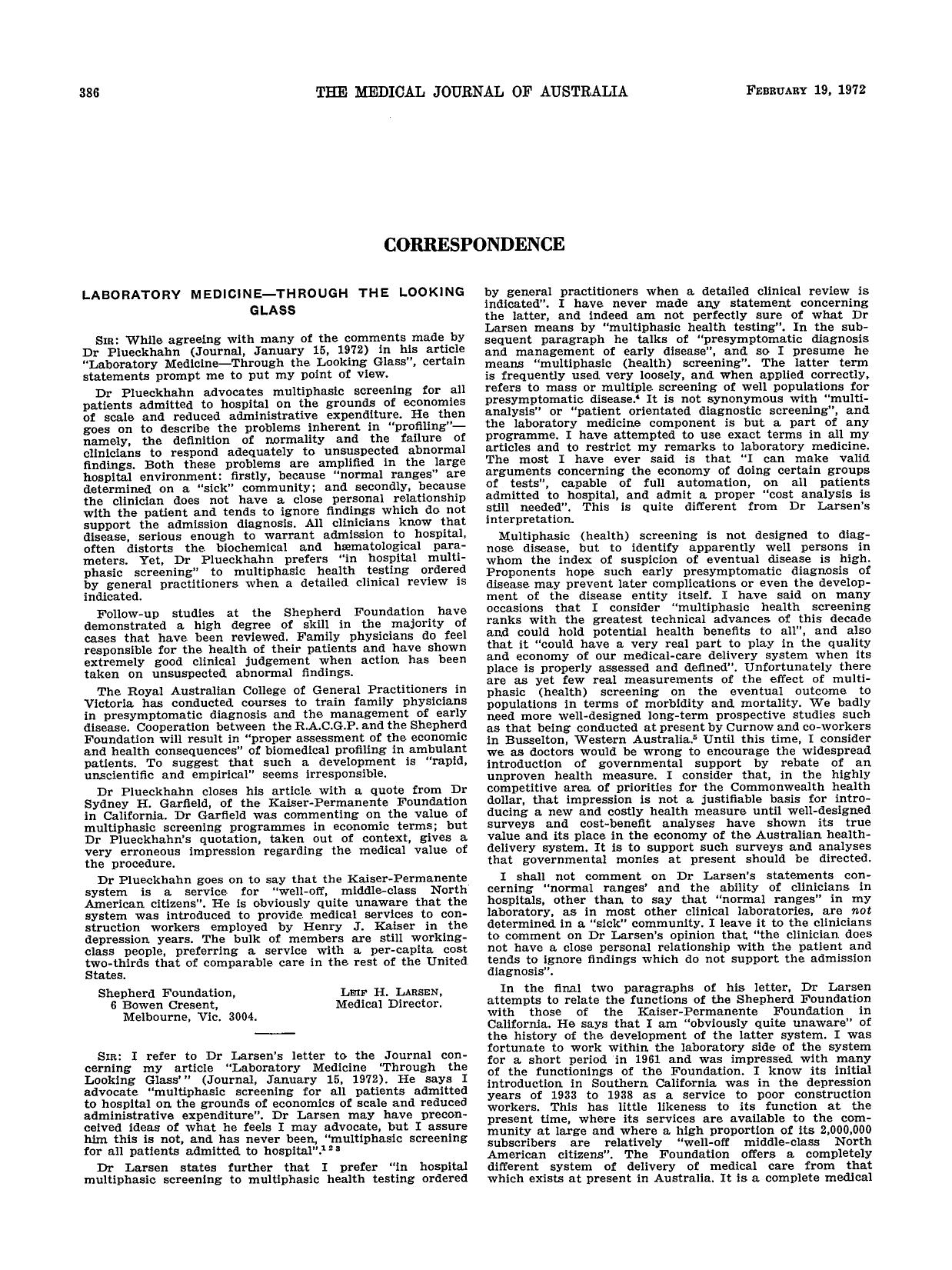 LABORATORY MEDICINE—THROUGH THE LOOKING GLASS by Unknown