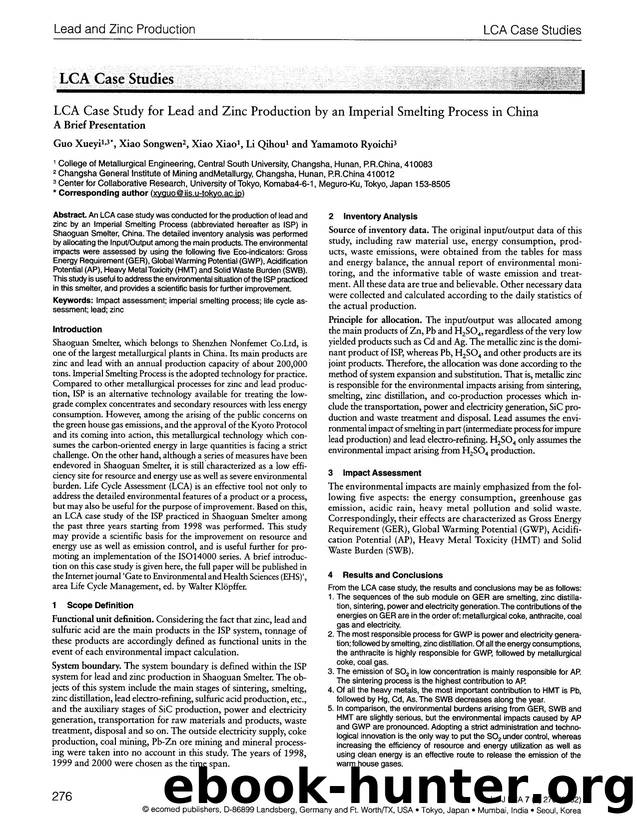 LCA case study for lead and zinc production by an imperial smelting process in china a brief presentation by Unknown