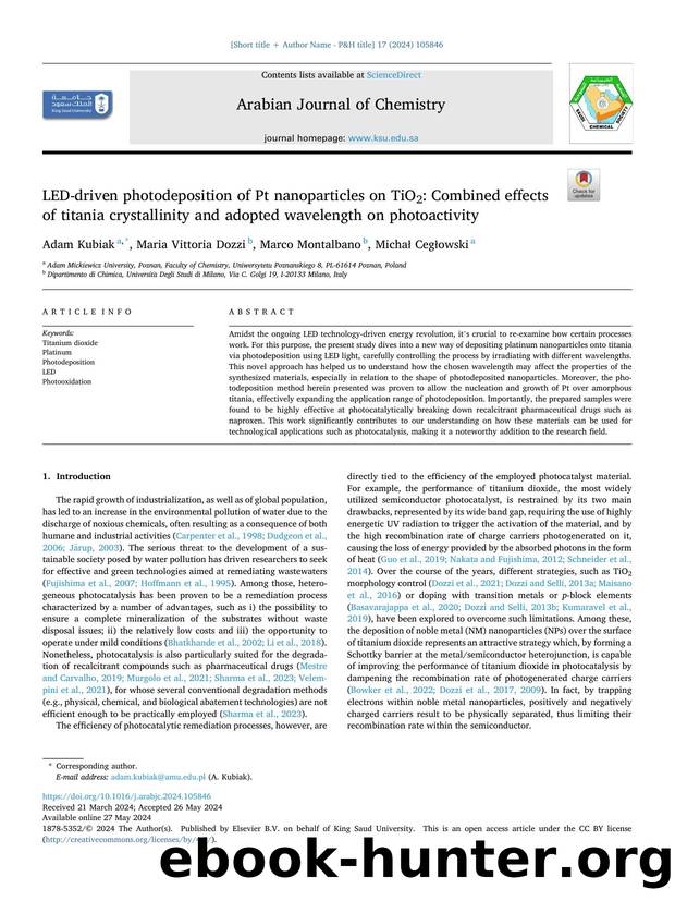 LED-driven photodeposition of Pt nanoparticles on TiO2: Combined effects of titania crystallinity and adopted wavelength on photoactivity by Adam Kubiak & Maria Vittoria Dozzi & Marco Montalbano & Michał Cegłowski