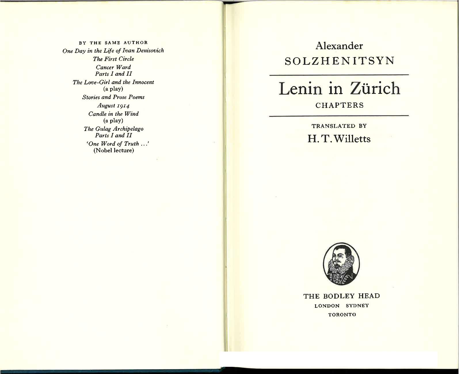LENIN IN ZÃRICH by Alexander Solzhenitsyn