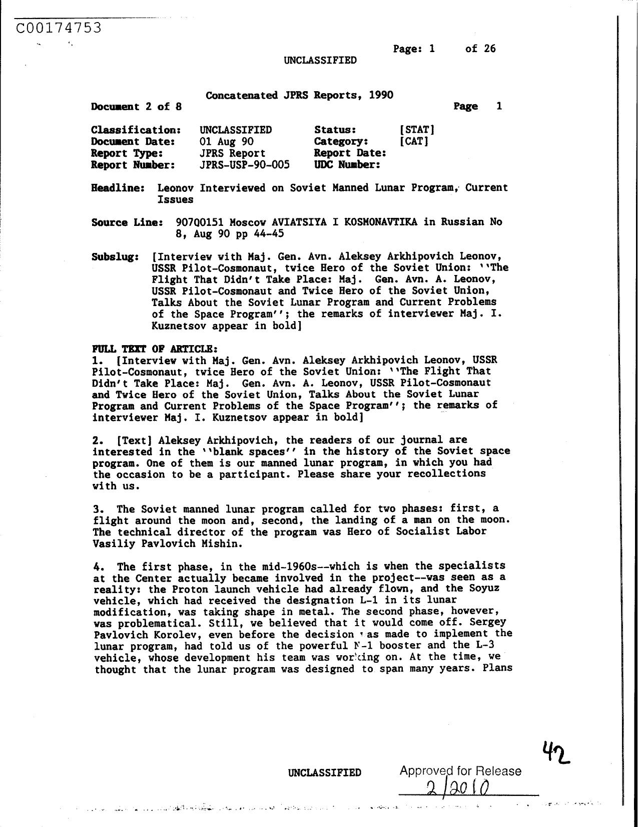 LEONOV INTERVIEWED ON SOVIET MANNED LUNAR PROGRAM, CURRENT ISSUES by Unknown