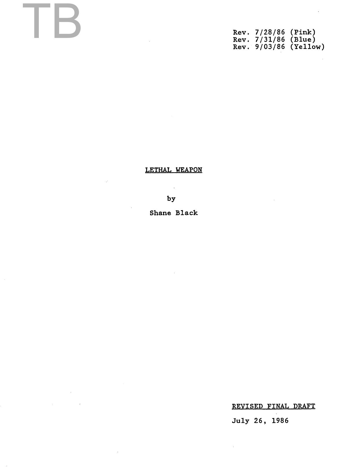 LETHAL WEAPON by Shane Black (07.26.86)