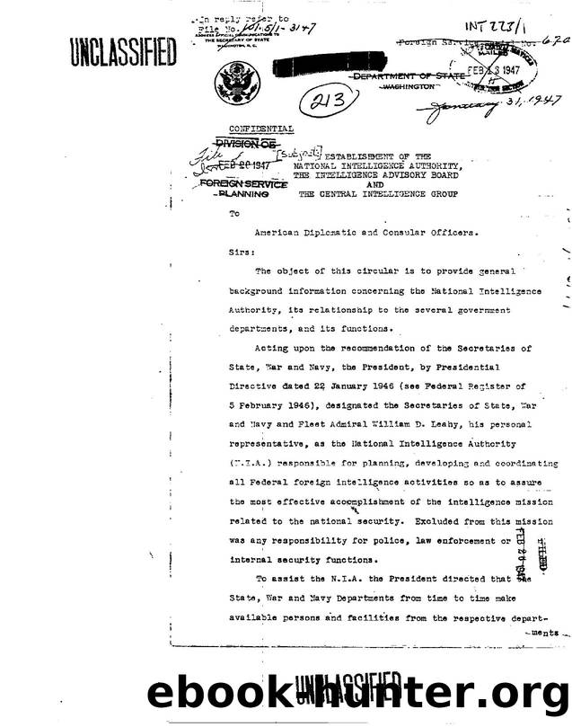 LETTER RE  ESTABLISHMENT OF THE NATIONAL INTELLIGENCE AUTHORITY, THE INTELLIGENCE ADVISORY BOARD 3eae by Unknown
