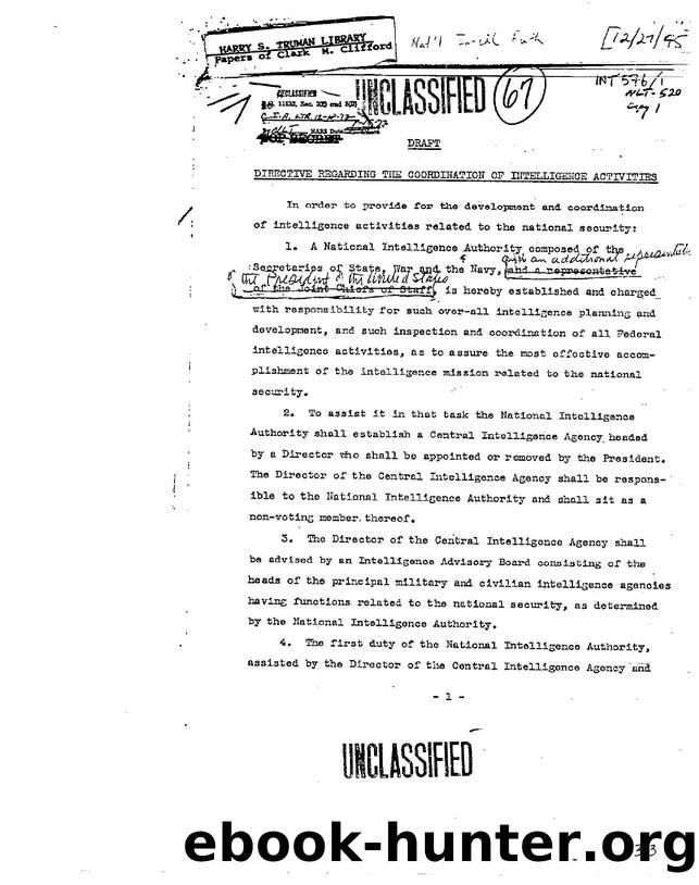 LETTER RE  THE DEVELOPMENT AND COORRDINATION OF INTELLIGENCE ACTIVITIES RELATED TO NATIONAL SECURITY 3d6a by Unknown