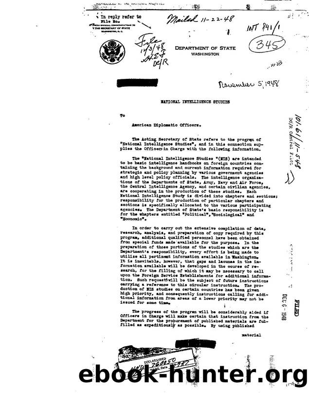 LETTER RE  THE NATIONAL INTELLIGENCE STUDIES, AND IN THIS CONNECTION SUPPLIES THE OFFICERS IN CHARGE WITH THE FOLLOWING INFORMATION 3e55 by Unknown
