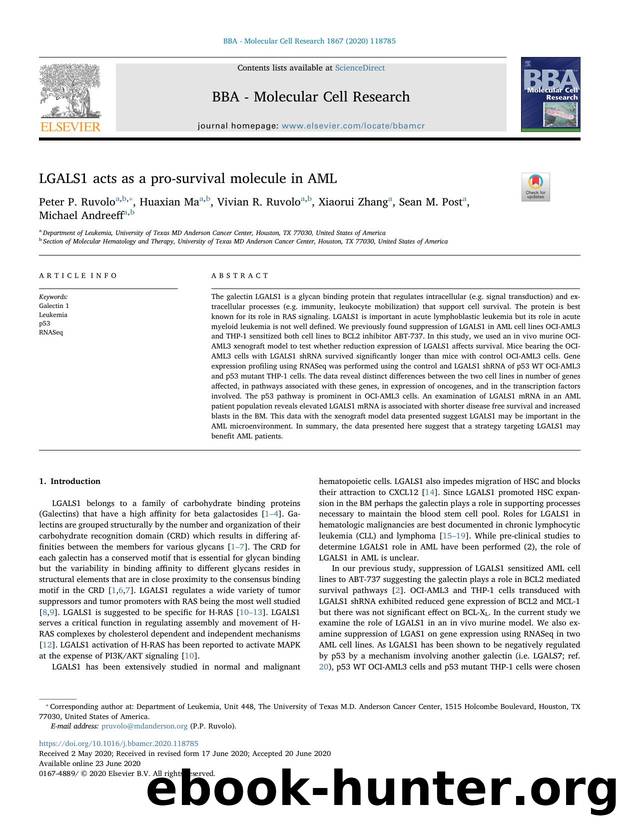 LGALS1 acts as a pro-survival molecule in AML by Peter P. Ruvolo & Huaxian Ma & Vivian R. Ruvolo & Xiaorui Zhang & Sean M. Post & Michael Andreeff