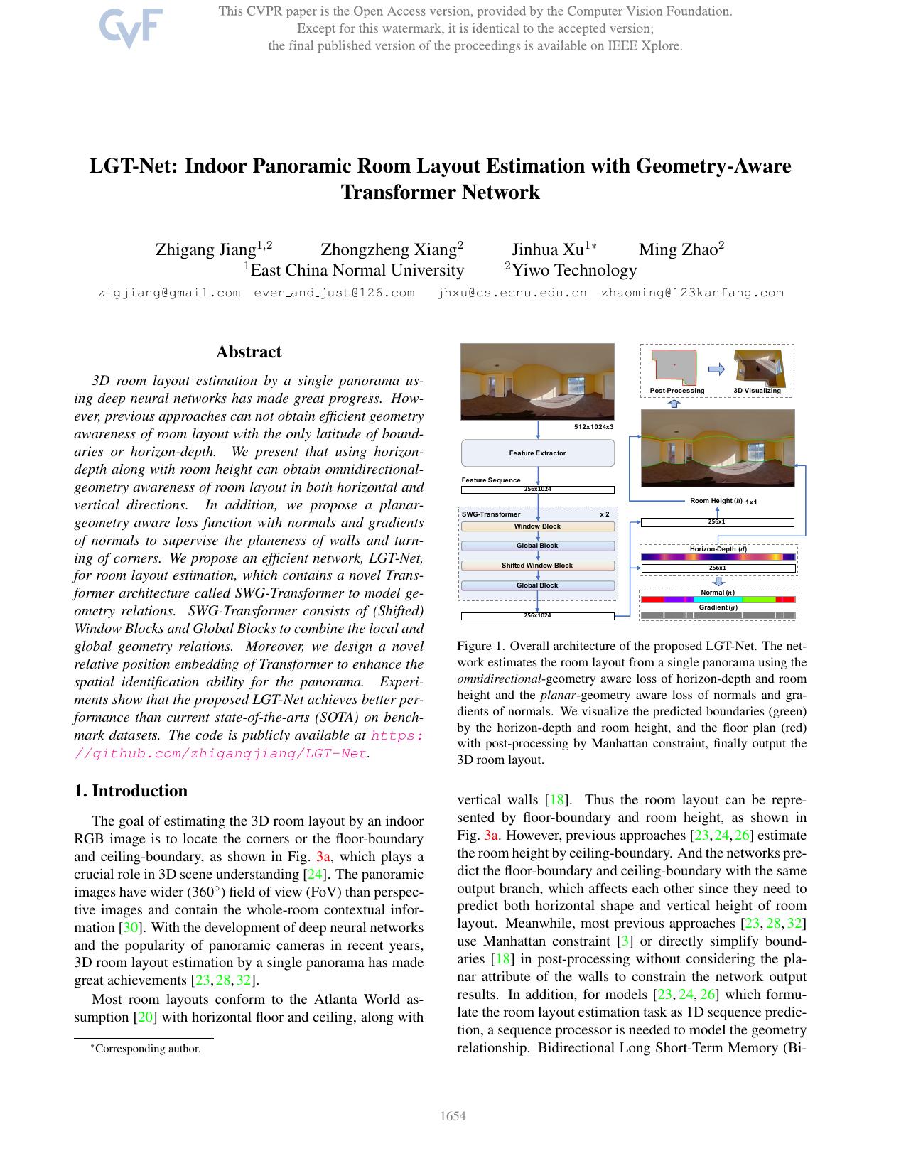 LGT-Net: Indoor Panoramic Room Layout Estimation With Geometry-Aware Transformer Network by Zhigang Jiang & Zhongzheng Xiang & Jinhua Xu & Ming Zhao