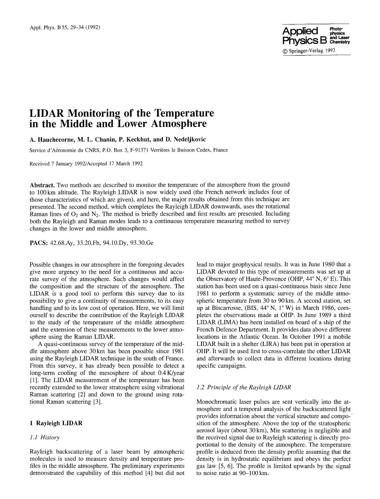 LIDAR monitoring of the temperature in the middle and lower atmosphere by Unknown