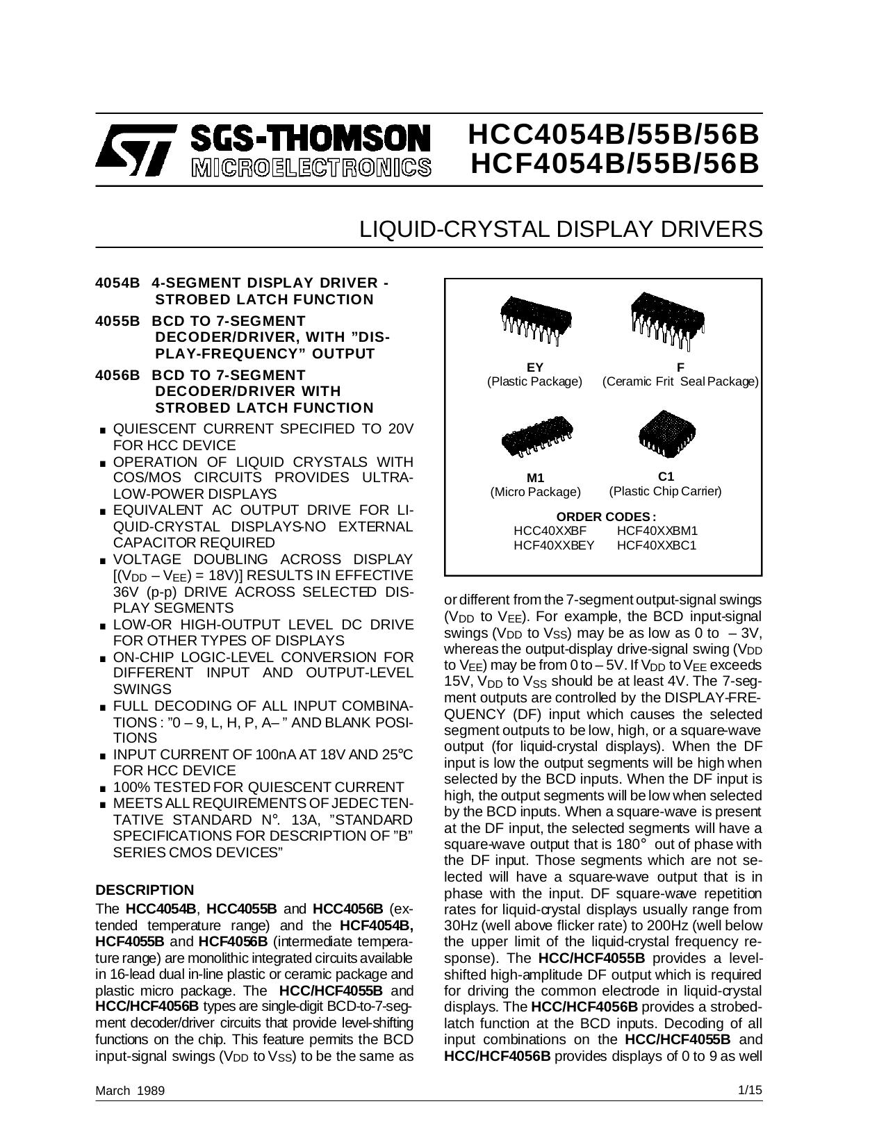 LIQUID-CRYSTAL DISPLAY DRIVERS by SGS-THOMSON Microelectronics