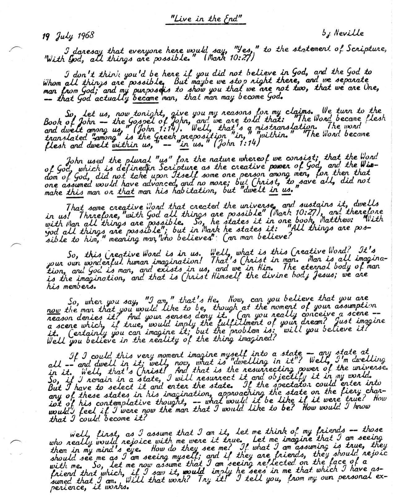 LIVE N THE END by Neville Goddard