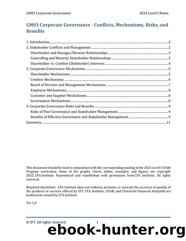 LM03 Corporate Governance - Conflicts, Mechanisms, Risks, and Benefits IFT Notes by Parag Patil