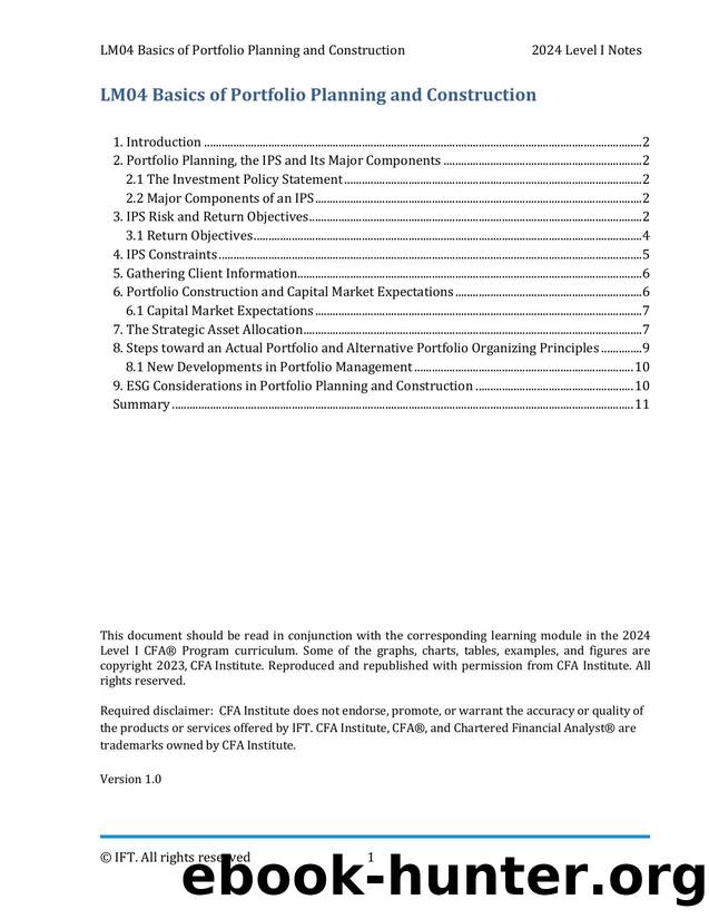 LM04 Basics of Portfolio Planning and Construction IFT Notes by Parag Patil