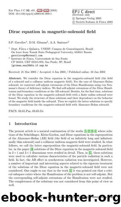 LNCS 1 - Dirac equation in magnetic-solenoid field by S.P. Gavrilov D.M. Gitman & A.A. Smirnov