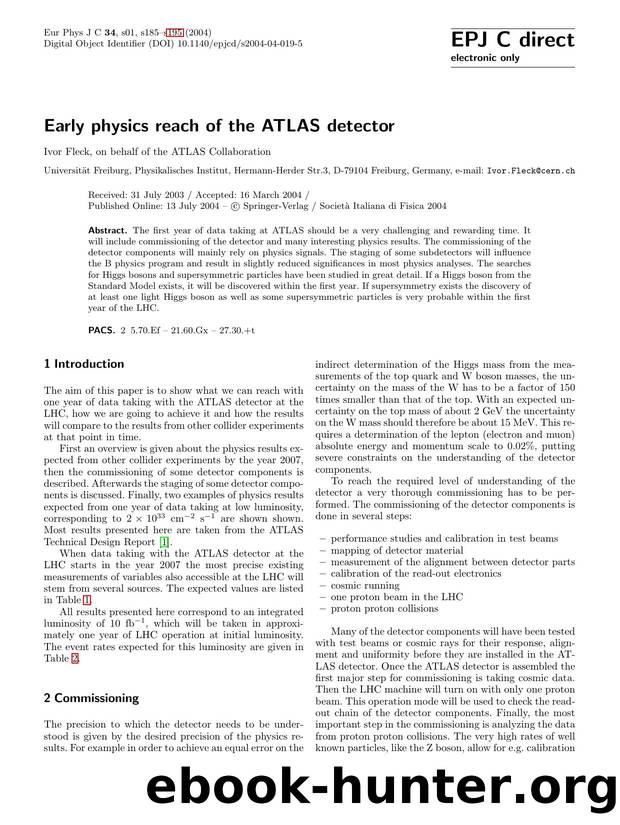 LNCS 1 - Early physics reach of the ATLAS detector by Ivor Fleck