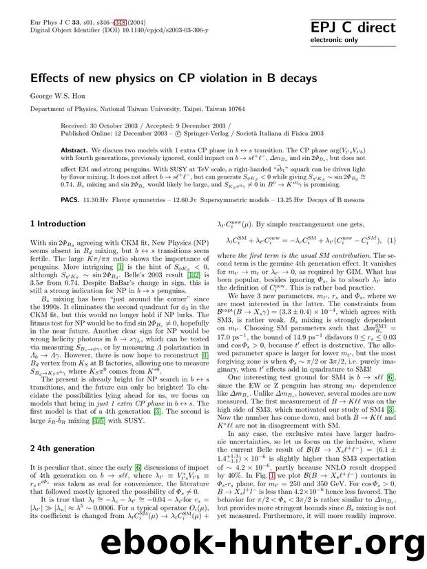 LNCS 1 - Effects of new physics on CP violation in B decays by George W.S. Hou