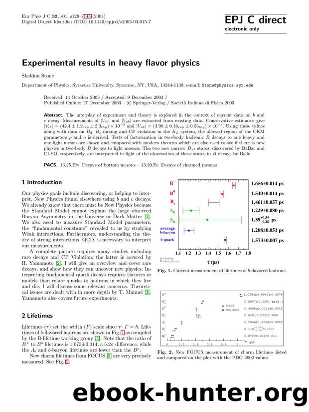 LNCS 1 - Experimental results in heavy flavor physics by Sheldon Stone