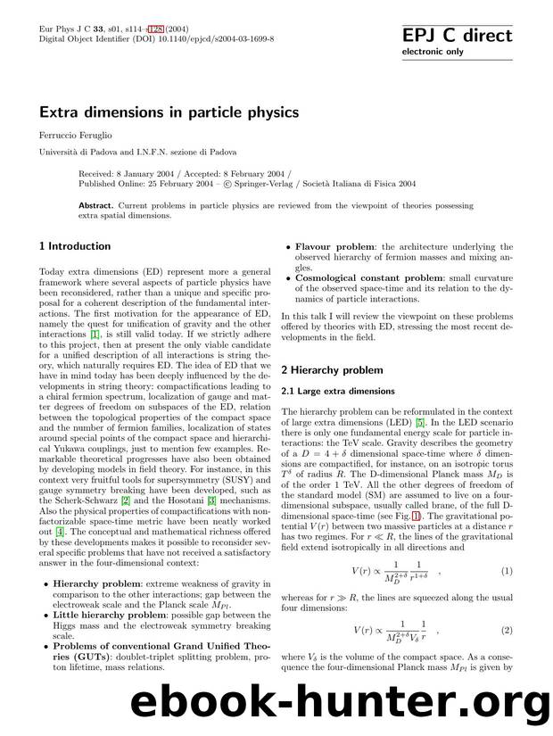 LNCS 1 - Extra dimensions in particle physics by Ferruccio Feruglio