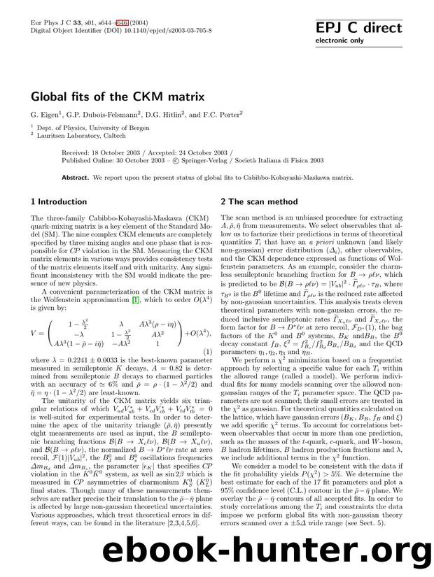 LNCS 1 - Global fits of the CKM matrix by G. Eigen G.P. Dubois-Felsmann D.G. Hitlin & F.C. Porter